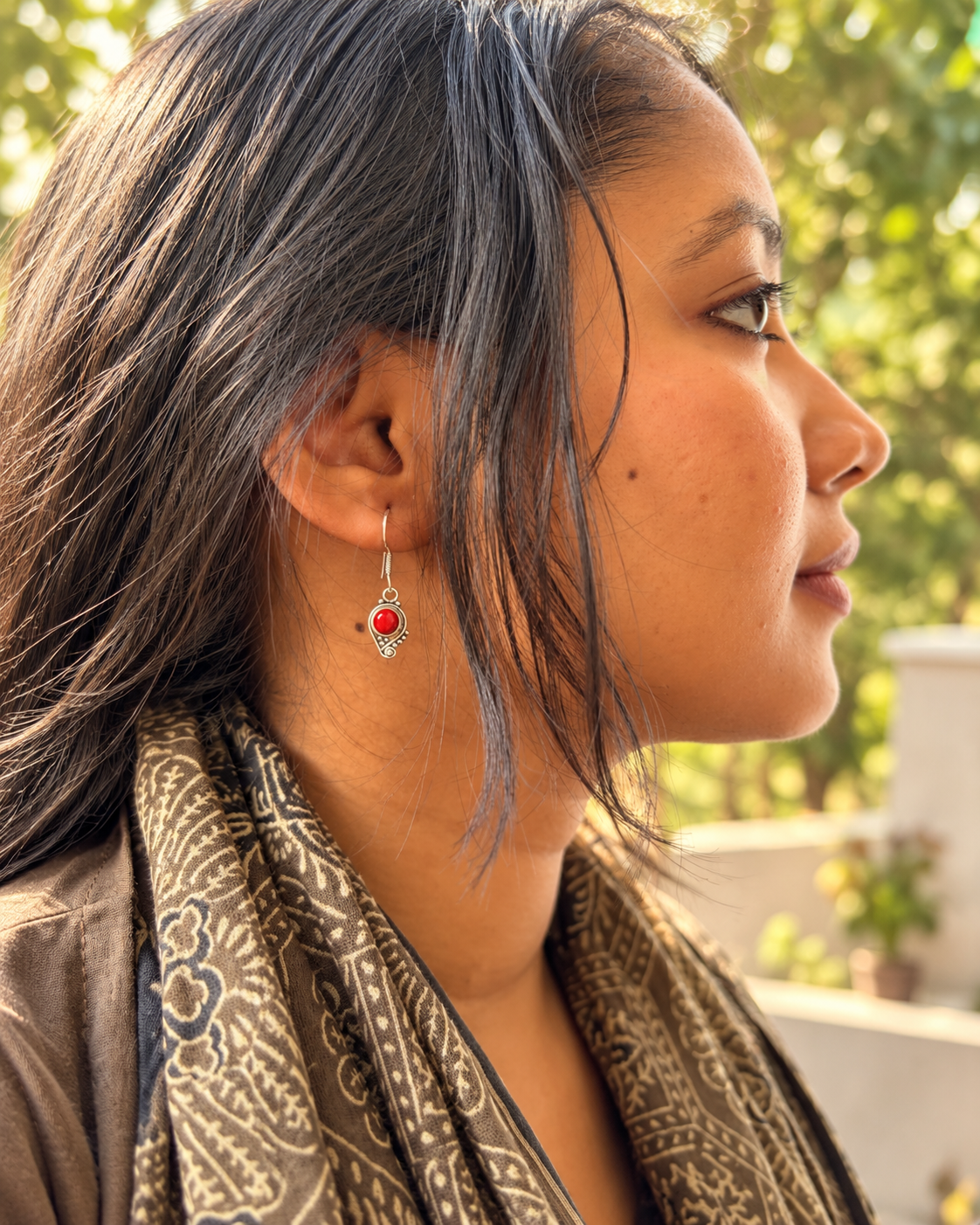 Red Gemstone Silver Drop Earrings | Aabha