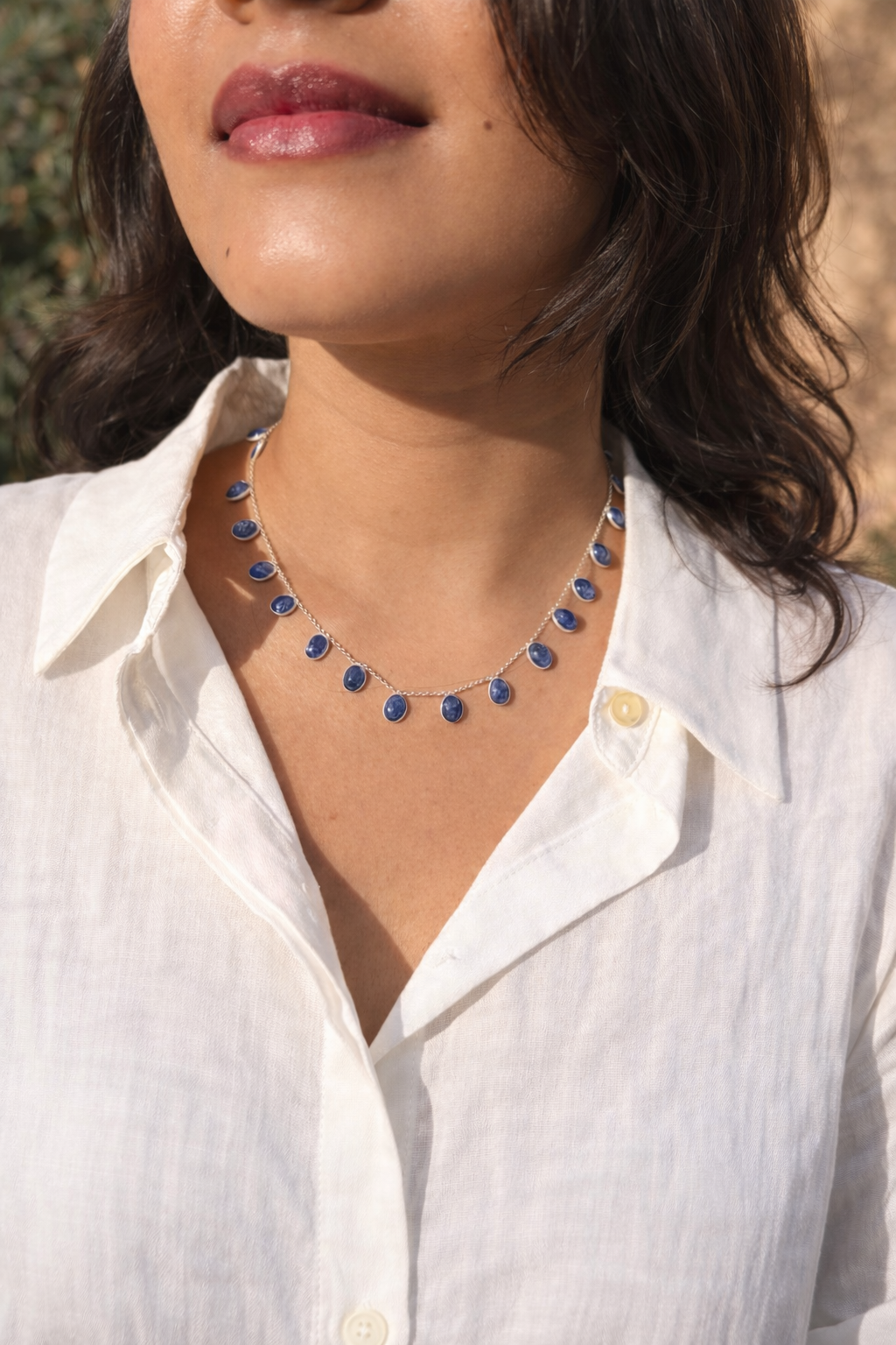 Indigo Cascade Silver Necklace