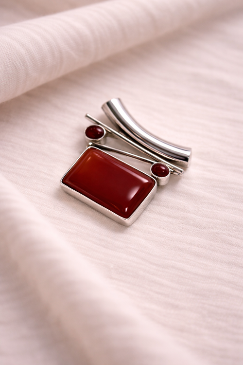 Crimson Horizon Silver Pendant