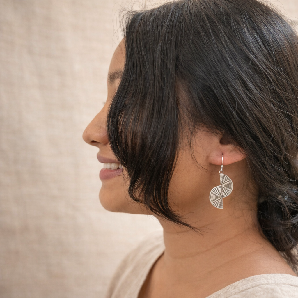 Dual Arc Silver Earrings