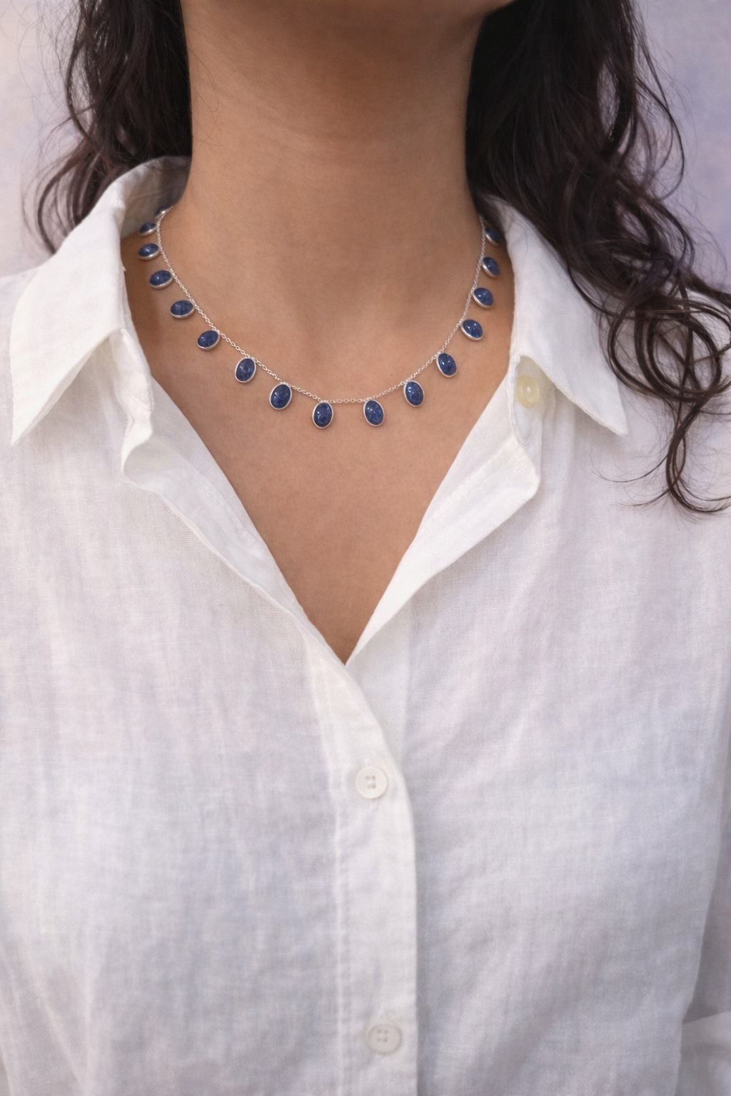 Indigo Cascade Silver Necklace