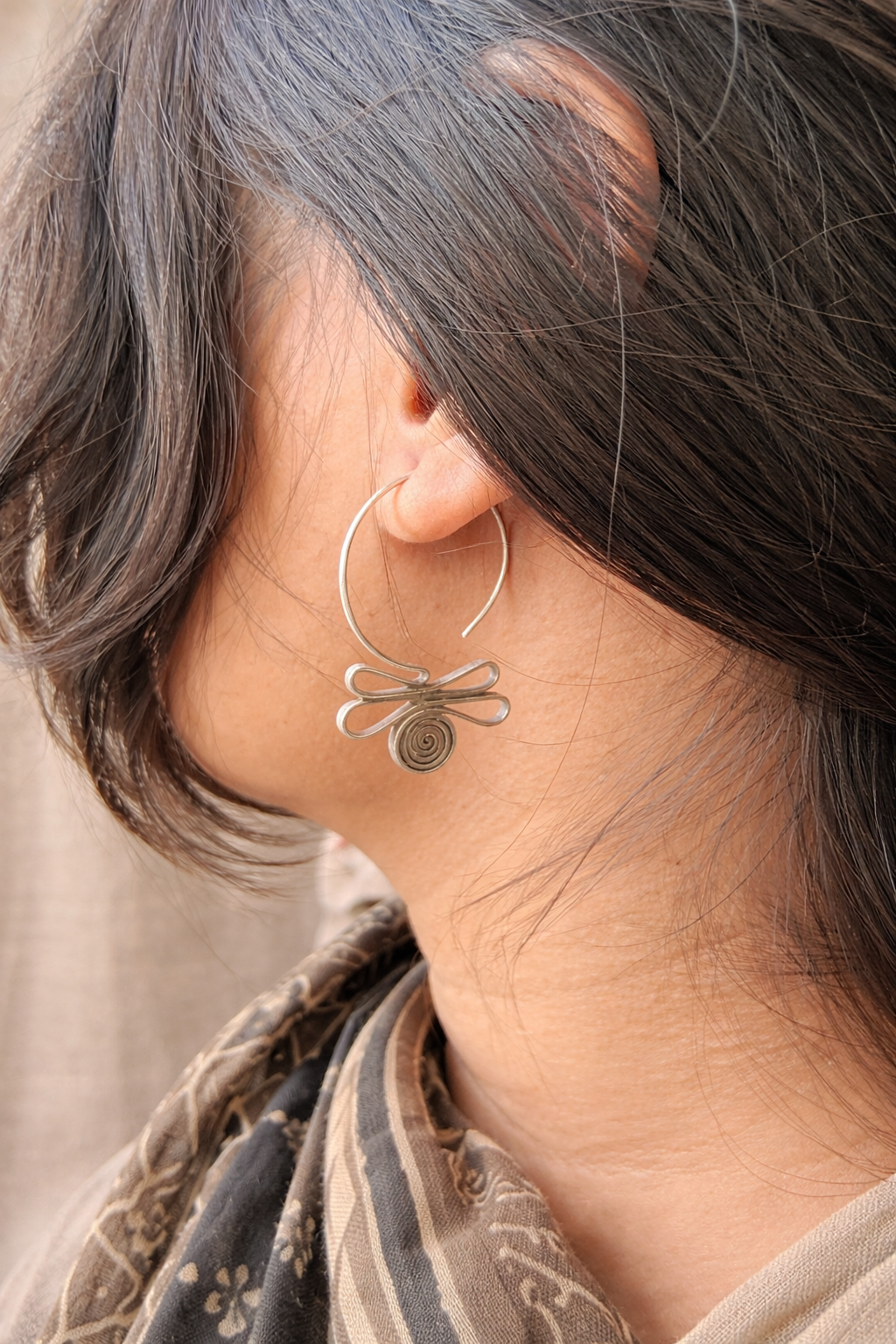 Spiral Wing Silver Earrings