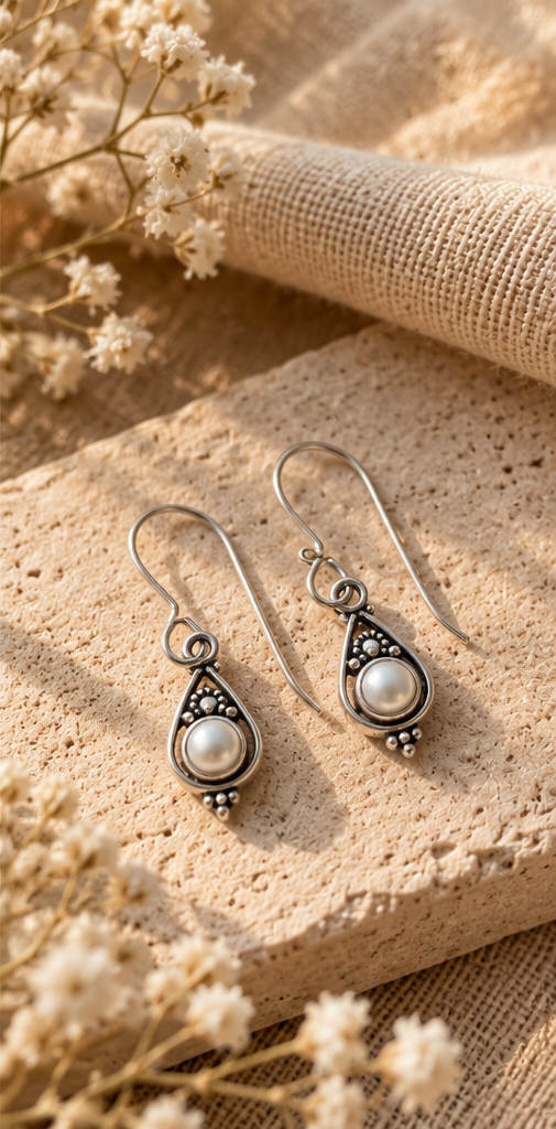Pearl Drop Silver Earrings | Tara