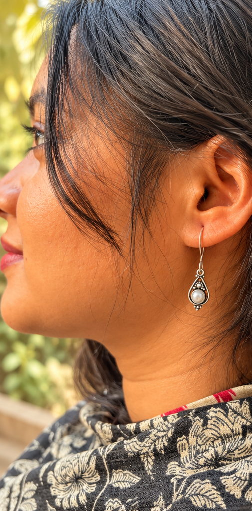 Pearl Drop Silver Earrings | Tara