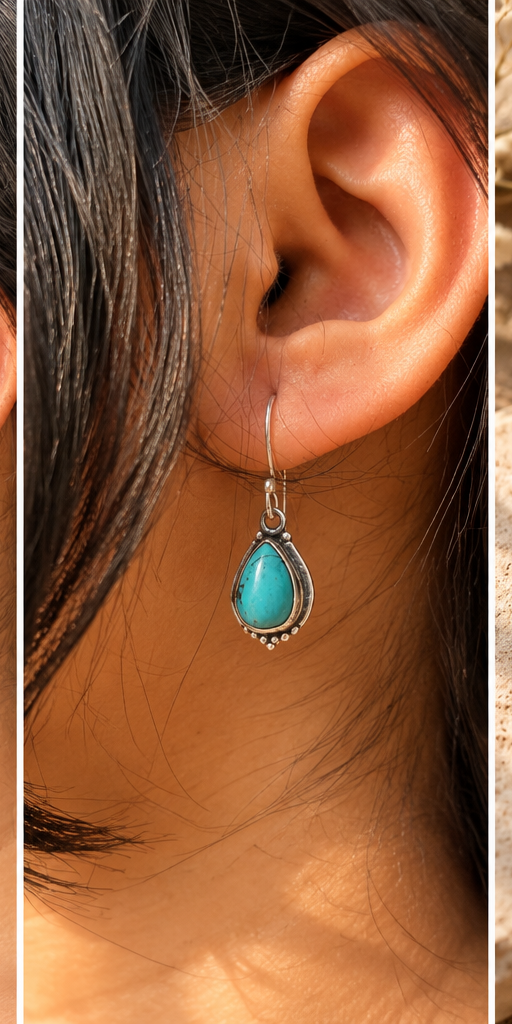 Turquoise Drop Silver Earrings | Neerja