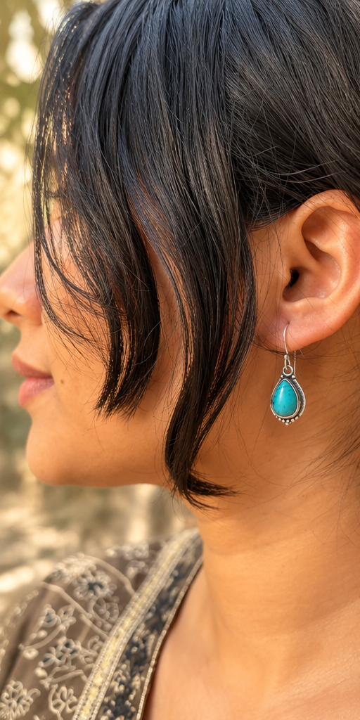 Turquoise Drop Silver Earrings | Neerja
